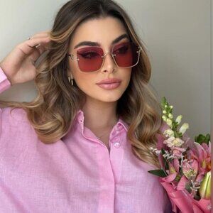 Gucci GG1279S 003 Sunglasses Gold Square Frame, Cyclamen Lenses
